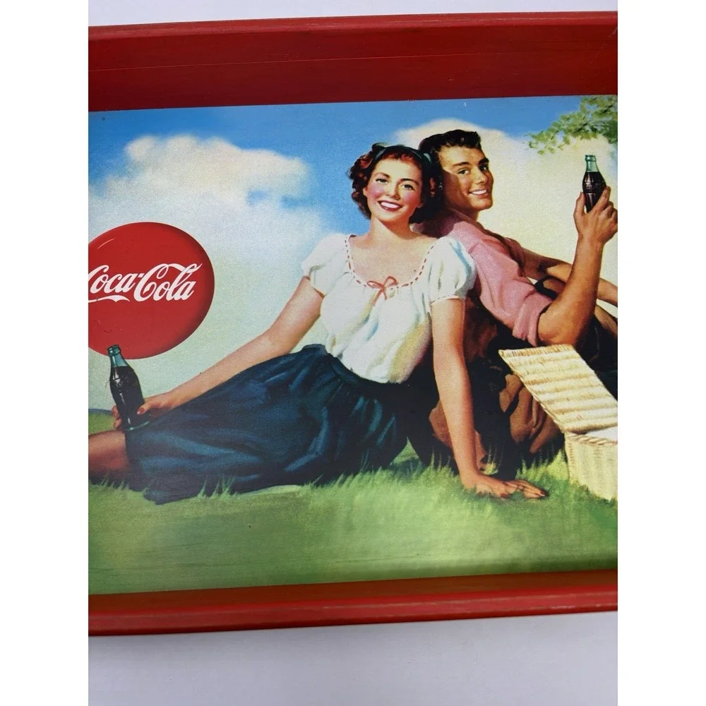 Vintage Coca Cola Wooden Serving Tray Handles 18
